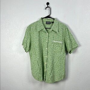 Blassport Women’s‎ Green Casual Button Down Shirt with Floral Print Cotton Sz XL